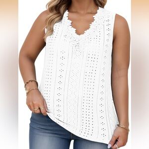 NWT Women’s White V-Neck Eyelet Tank Top